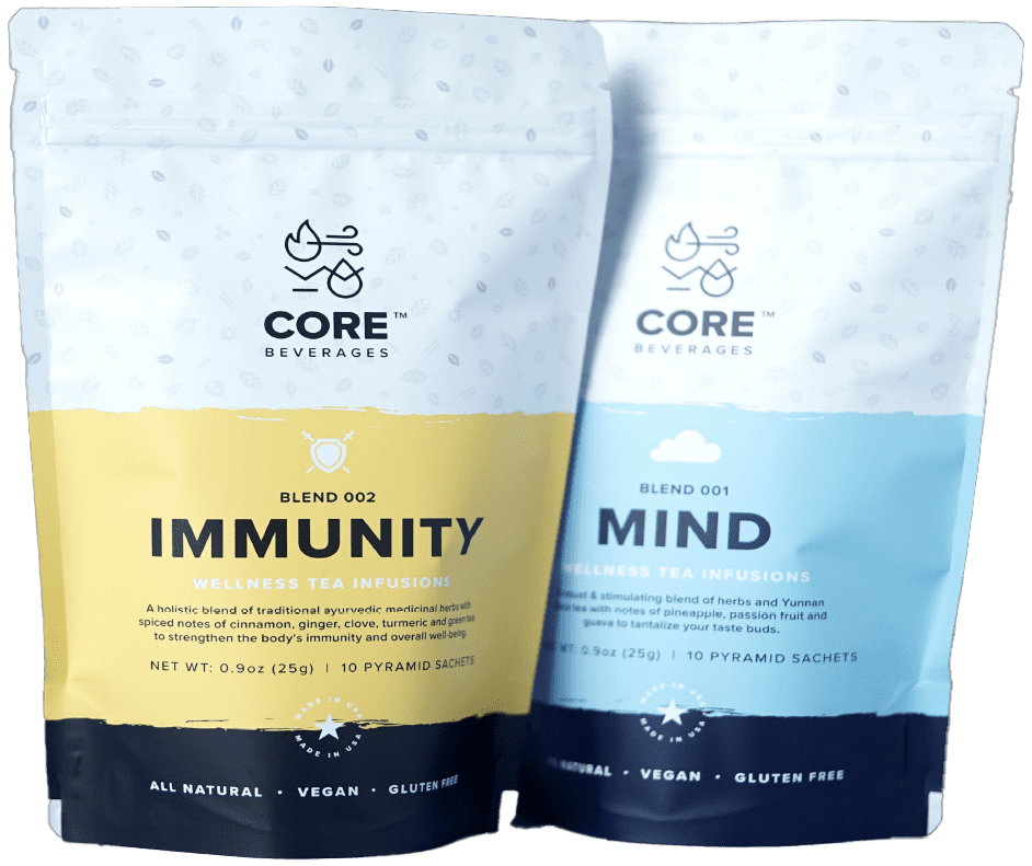 Two bags of core organics immunity and mind.